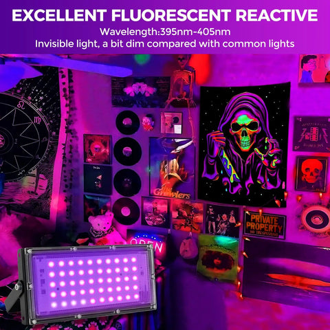 UV glow room with 30W LED Black Light Flood Lights For Glow Parties IP65 Waterproof UV 395nm Purple Glow Spotlight for Halloween