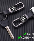 Slick Black Leather Car Keychain And Heavy Duty Zinc Alloy Key Ring Made Tough For Honda Accord Civic Crv Pilot locks down keys.