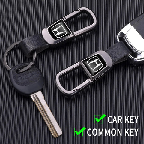 Slick Black Leather Car Keychain And Heavy Duty Zinc Alloy Key Ring Made Tough For Honda Accord Civic Crv Pilot locks down keys.