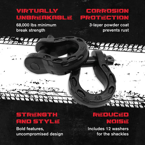 Off Road Recovery D Ring Tow Shackles For Heavy Duty Towing, 68,000 Lb Capacity, corrosion-resistant carbon steel design
