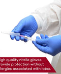 Ambidextrous Nitrile Exam Gloves 2000-Count Pack, Latex-Free And Powder-Free in medical use holding syringe.
