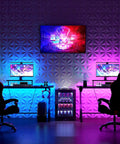 33 Pack 3D Wall Panels PVC Textured White 12x12 Inches Interior Wall Decor Covering 32 Sq Ft Easy DIY Install No Tools Needed Self Installing Accent Panels for Modern Home behind gaming setup