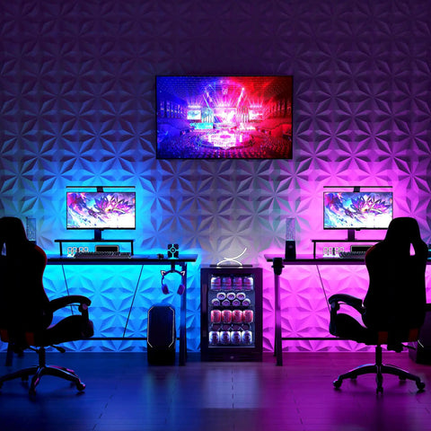 Decorative 3D Wall Panels Black PVC 12x12 Inch Tiles, Pack Of 33 Covers 32 Sq Ft Textured Dope Interlocking Wall Art for gaming setup