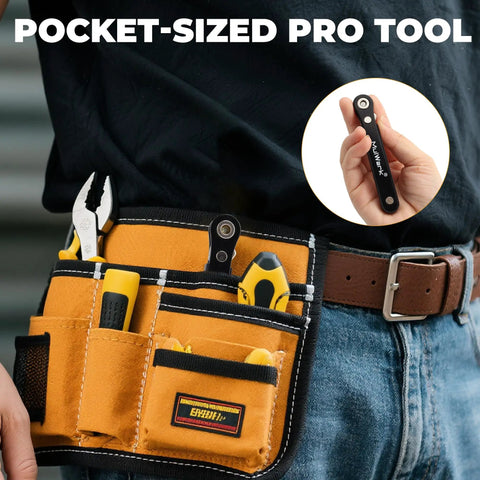 20 Piece Small Screwdriver Set With Right Angle Design And Ninety Degree Offset Handle in tool belt and hand