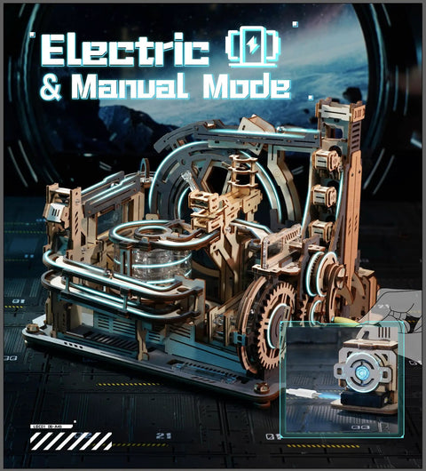Motorized Wooden Marble Run Puzzle For Adults LGC01 Marble Spaceport in electric mode display