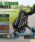 All Terrain Golf Push Cart With 360 Degree Front Wheels And Handbrake, three-wheel cart on asphalt and grass