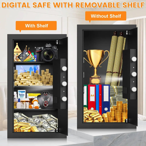 Large Home Safe Box With Heavy Duty Steel Construction, Combination Lock, Alarm System, Removable Shelves, Anti Theft Security Safe for Money Jewelry And Important Documents