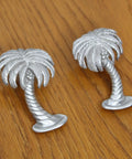 Coastal Palm Tree Cabinet Knobs Set Matched Pair Pewter Hardware Ocean Chic Drawer Pulls for Beachy Kitchen and Bath