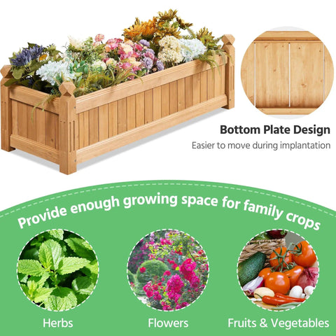 Wooden Raised Garden Bed Planter Box For Yard And Greenhouse Outdoor Use, Rectangular Planter For Vegetables, Flowers, Herbs