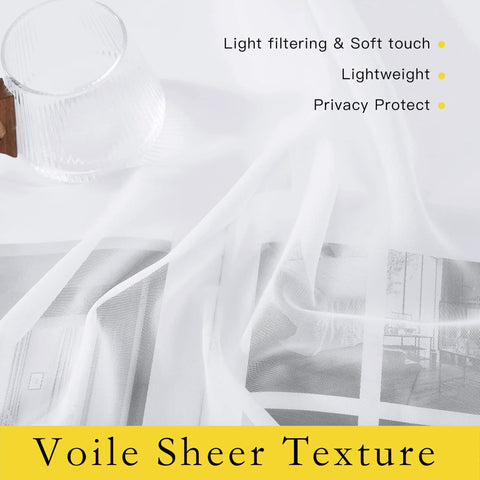 Voile sheer texture of outdoor sheer white weighted curtains with rod pocket and back tab, 120 inch length, 2 panels