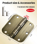 Antique Brass Interior Door Hinges 3 1/2 Inch With 5/8 Inch Radius, 18 Pack Built To Last Heavy Duty Residential Door Hardware, 6 Holes Each