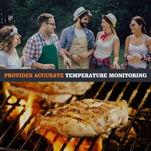 Temp Probe Replacement For Pit Boss Smokers And Grills Meat Sensor monitoring grilled chicken and group of people