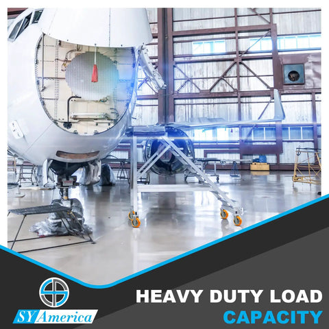 Four By Two Inch Heavy Duty Caster Wheels Set Of Fifty, used on an aircraft assembly platform in a hangar.
