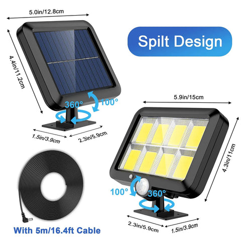 Ultra Bright Solar Motion Lights Outdoor With Remote Control, 320 COB LEDs, 16.4 Ft Cable, adjustable panel, motion sensor