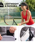 Female tennis player using Moisture Wicking Sun Visor Hat With Adjustable Strap for Running Tennis Golf and Hiking in black.