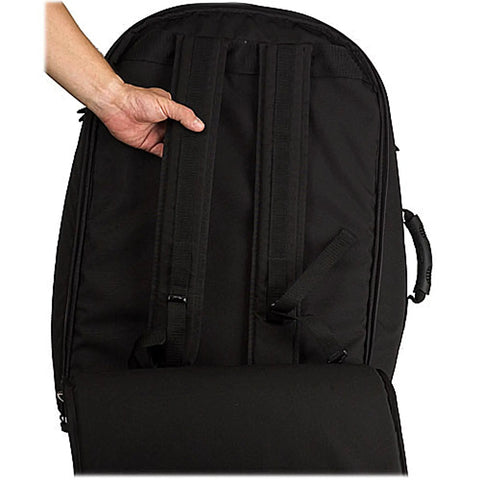 Backpack of Pilot AA Camera Stabilization System with sled, vest, arm, 5.8 inch LCD monitor, AA battery mount showing straps for transport