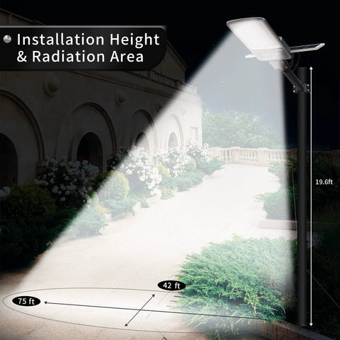 Crazy Bright 300W Solar Street Light 24000 Lumens Daylight 6500K LED Outdoor Flood Light illuminating a garden path