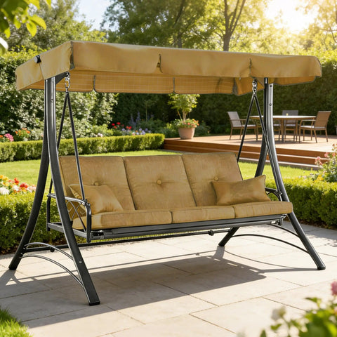 Replacement Patio Swing Canopy For Callimont Park 3 Seat Swing, 80 X 46 Inch, beige canopy on outdoor swing in garden