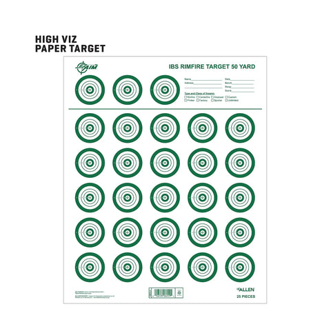 EZ Aim IBS Rimfire Paper Shooting Targets 14x17 Inch, 25 Targets Per Sheet, 25 Pack Green White with target log info