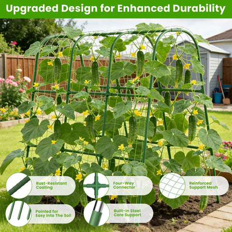 U Shape Garden Trellis For Raised Beds And Climbing Plants, Rustproof Metal Arch With Stainless Steel Core, Outdoor Vegetables Trellis supporting cucumbers