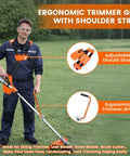 Ergonomic Back Saver Handle Extension With Double Shoulder Strap Harness For Stihl Husqvarna Echo Ryobi Troy Bilt And Other Major String Trimmers Adjustable Washer Sizes 25mm 26mm 28mm For A Custom Fit All Day Comfort installed on trimmer