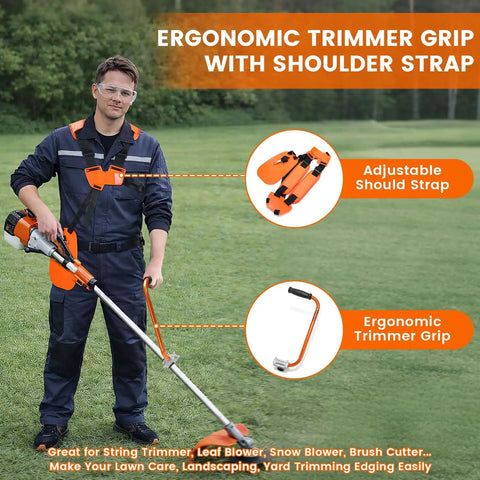 Ergonomic Back Saver Handle Extension With Double Shoulder Strap Harness For Stihl Husqvarna Echo Ryobi Troy Bilt And Other Major String Trimmers Adjustable Washer Sizes 25mm 26mm 28mm For A Custom Fit All Day Comfort installed on trimmer