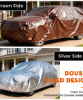 Heavy Duty Waterproof Tarp 12x20 Feet Ultra Thick 16 Mil HDPE Brown covering car with double-sided silver and brown design