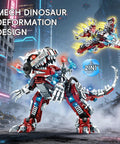 2 In 1 Dinosaur Mech Building Set With 422 Pieces Transforming T Rex Robot in a futuristic city backdrop