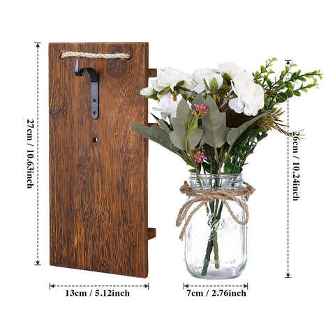 Remote Control Mason Jar Sconces Set Of Two With LED Fairy Lights And White Rose Accents Rustic Farmhouse Wall Decor product size