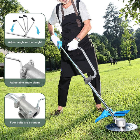 Man using Two Pack Ergonomic Trimmer Handle Set With Bracket Clamp For Aluminum Lawn Trimmers, Stand Up Straight Design