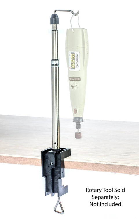 Go-To 27 Inch Telescoping Rotary Tool Holder With Table Clamp For Flex Shaft Hanger Stand, Perfect DIY Setup For Crafting And Metalworking, Durable Stainless Steel Rod, Stable, Handy Tool Support, hanging rotary tool on clamp
