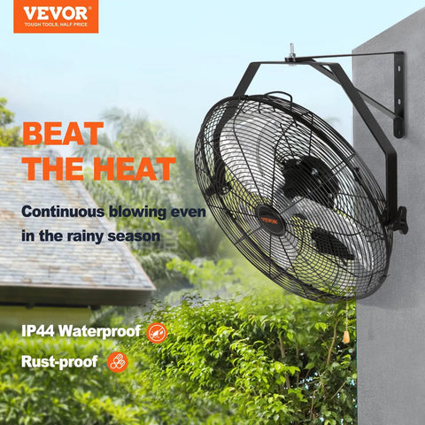 18 Inch Wall Mount Fan With 3 Speeds IP44 Waterproof Up To 4150 CFM ETL Listed Black Rust Resistant Beast Air Power mounted outdoors