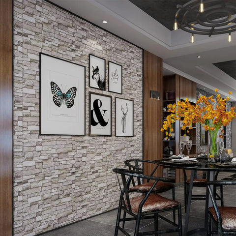 No Mess Peel And Stick 3D Faux Brick Wall Panels Set Of 20 Self Adhesive Foam Tiles Renters Friendly Removable Accent Wall Decor For A Top Notch Room Upgrade in a dining area with artwork.