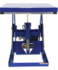 Straight Up Heavy Duty Electric Hydraulic Lift Table With 40 By 48 Inch Platform and solid steel frame from an angled view.