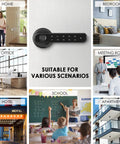 Smart Biometric Door Lock With Keypad And App 4 In 1 No Key Needed, used in home, office, bedroom, hotel, school, meeting room.