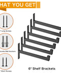 Beefy 6 Pack Shelf Brackets 10 Inch Wall Mounted T Shaped Industrial Metal Shelving Supports With Lip Black Finish set