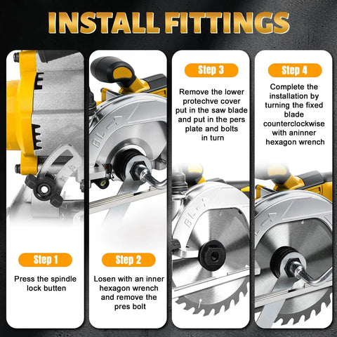 Installation steps for 6 Inch Cordless Circular Saw Built For The Daily Grind With Brushless Motor Pure Copper Winding 6500 Rpm.