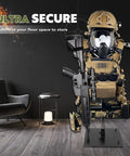 Heavy Duty Steel Tactical Gear Stand Holds Up To 100 Lbs Freestanding Display Rack shown with tactical gear and rifle