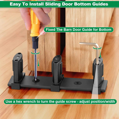 Three Roller Adjustable Sliding Closet Door Floor Guide Kit Black No-Squeak Glide For Bypass Double Bypass And Barn Doors