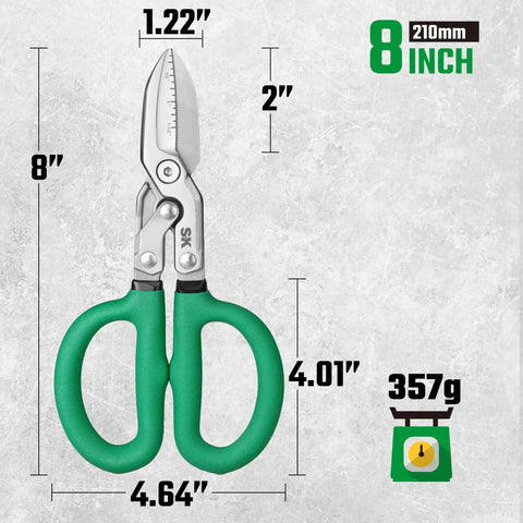 8 Inch Compound Action Tin Snips With Forged Blade For Heavy Duty Metal Cutting Tough Sheet Metal Shears With Ergonomic Handle