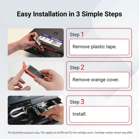3-step installation guide for XL Four Color Dye Based Ink Value Pack Black Cyan Magenta Yellow For Compatible All In One Printers