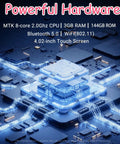 Illustration of circuit board with glowing lines and text highlighting features of Kids MP3 Player With Bluetooth And WiFi Android 9.0 144GB