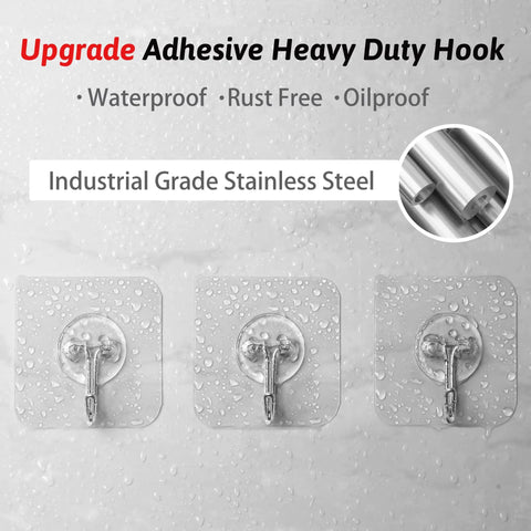 Heavy Duty Self Adhesive Wall Hooks Set 36 Pack With Upgraded Thick Clear Design 44lb Max Load Per Hook Waterproof Rustproof Hangers