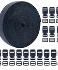 1 Inch Polypropylene Webbing Strap Kit With 16 Yards Of Black Webbing And 16 Side Release Buckles Plus Slide Adapters