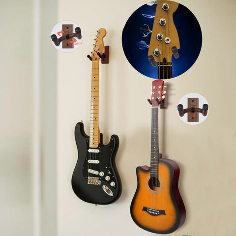 Solid Guitar Wall Mount 2 Pack U Shaped Wood Hanger Hand Polished Display Rack For Bedroom Studio Sturdy Rig Storage For Electric Acoustic Guitars You Will Dig This