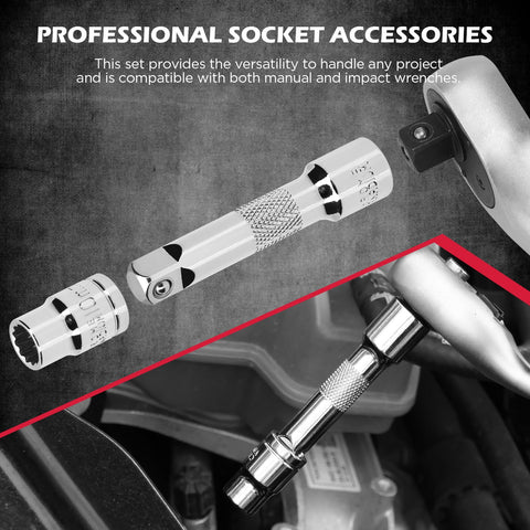 12 Piece One Quarter Inch And Three Eighth Inch Drive Ten Millimeter Socket Set With Three Inch Extension Bars in use on engine