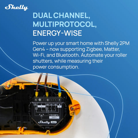 Image of the Two Channel Smart Relay Switch With Power Metering, WiFi Zigbee Matter Compatible for Roller Shutters and Home Appliances.