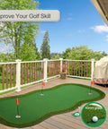 Real Deal Golf Putting Green Mat For Indoor Outdoor Practice 5x10ft Large Pro Training Surface on patio with trees