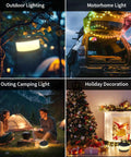 Two Pack Rechargeable Camping String Lights 32.8ft With 19 Lighting Modes 2 In 1 Tent String Lights used in outdoor settings