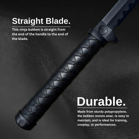 Polypropylene Ninja Training Sword II One Piece Black Blade 34.25 Inch handle detail, showcasing grip texture and tsuba.